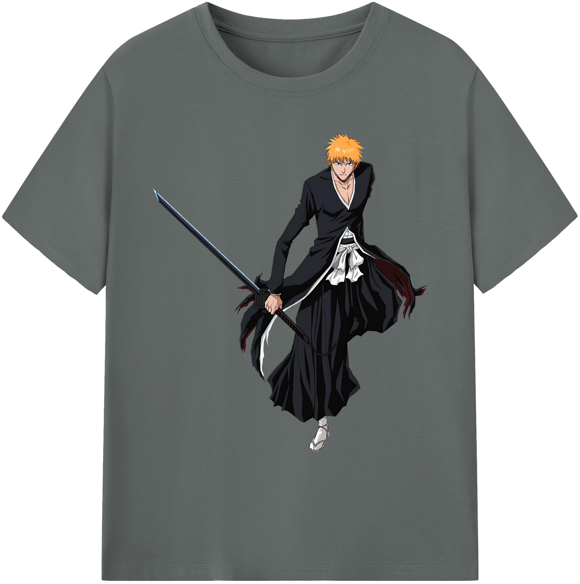 （画像用） ブリーチ 黒崎一護（くろさき いちご）BLEACH Kurosaki Ichigo 綿100％ メンズ半袖Tシャツ｜肌触りやわらか＆通気性